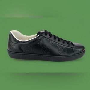Gucci GG Tennis Black Leather GG Embossed Men Sneakers UK 12 - US 12.5 - EU 46